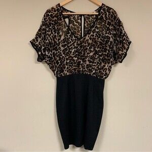 Vintage MYSTIC Leopard Mini Dress Cut Out Back Medium Sexy V Neckline Bodycon
